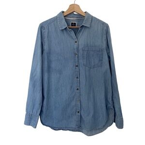 DENVER HAYES DENIM BLUE 100% COTTON CASUAL LONG SLEEVED BUTTON DOWN SHIRT, LARGE